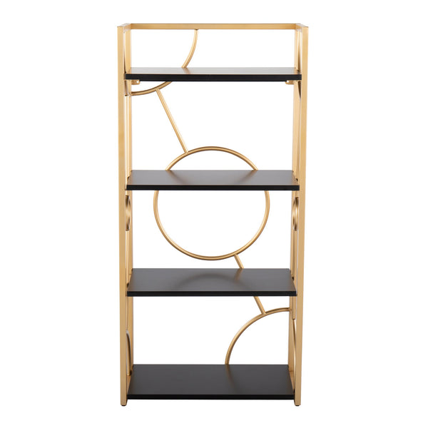 English Elm Constellation Gold Metal and Wood Bookcase — Contemporary Four Open Shelves, Sturdy MDF Frame, 26H Black B116135715