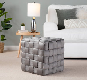 English Elm Square Braided 16" Ottoman by LumiSource – Plush Velvet Upholstery, Foam Padding, Stylish Accent Seat Grey B116135825
