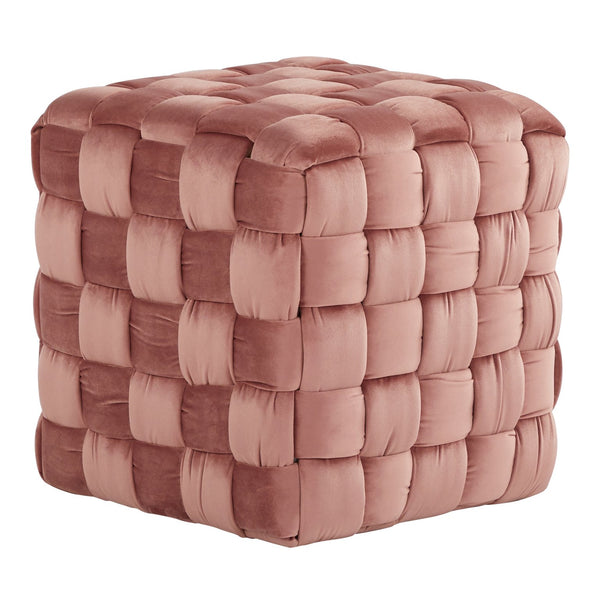 English Elm Square Braided 16" Ottoman by LumiSource – Plush Velvet Upholstery, Foam Padding, Stylish Accent Seat Pink B116135827