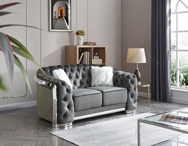 English Elm Chic Gray Velvet Flared-Arm Loveseat for Two — 34"H x 71"W x 37"D, 23" Seat Depth, Welted Cushions B078107913