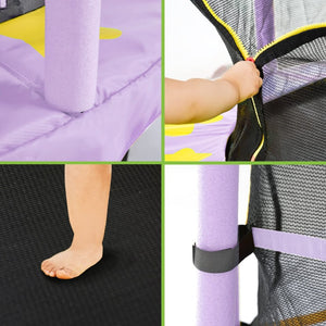 English Elm 55 Inch Round Kids Trampoline with Enclosure Net Foam Padded Poles Safe Bounce Purple MS311751AAC