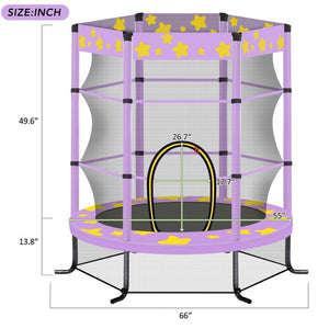 English Elm 55 Inch Round Kids Trampoline with Enclosure Net Foam Padded Poles Safe Bounce Purple MS311751AAC