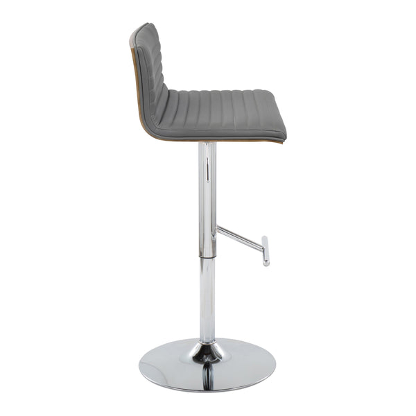 English Elm Mason Adjustable Barstool Set Of 2 - Contemporary Chrome & Walnut, Grey Faux Leather, 360° Swivel B116S00079