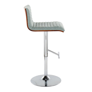 English Elm Mason Contemporary Adjustable Barstool Set of 2 - Green Fabric Swivel, Chrome T-Footrest, Walnut Accents B116S00087