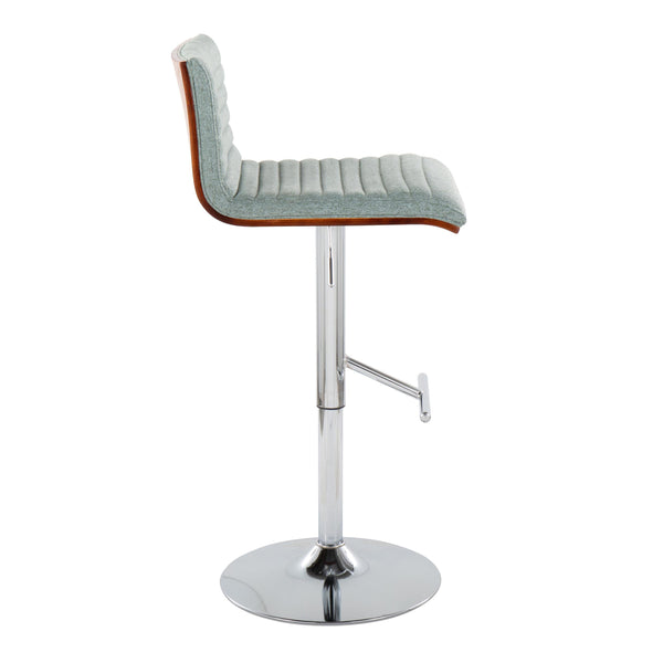English Elm Mason Contemporary Adjustable Barstool Set of 2 - Green Fabric Swivel, Chrome T-Footrest, Walnut Accents B116S00087