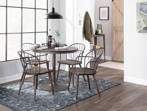 English Elm Riley Farmhouse Dining Chairs with Arms - Set of 2 Dark Walnut Wood Seats, Black Metal Spindle Backs B116S00182