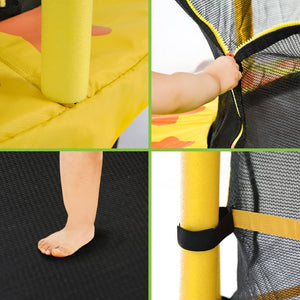 English Elm 55 Inch Round Kids Trampoline with Enclosure Net Foam Padded Poles Safe Bounce Yellow MS311751AAL