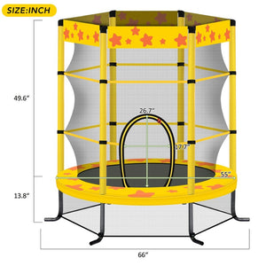 English Elm 55 Inch Round Kids Trampoline with Enclosure Net Foam Padded Poles Safe Bounce Yellow MS311751AAL