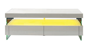 English Elm Ria LED Coffee Table in High Gloss White with Tempered Glass Top, Glass Legs & Dual Drawers B009136657