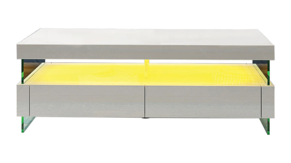 English Elm Ria LED Coffee Table in High Gloss White with Tempered Glass Top, Glass Legs & Dual Drawers B009136657