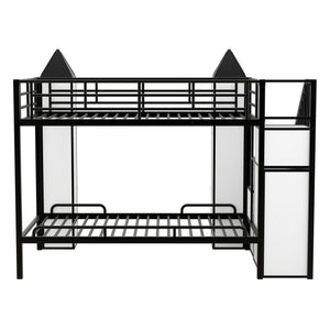 English Elm Metal Castle Twin over Twin Bunk Bed with Staircase Storage, Built-in Wardrobe and Sturdy Frame White+Black GX000630AAB