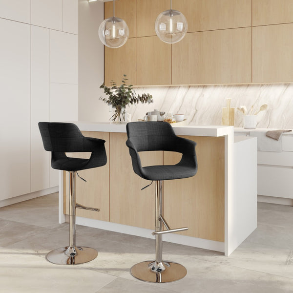 English Elm Vintage Mid-Century Modern Adjustable Barstools In Charcoal Fabric & Chrome - Set Of 2, Stylish & Versatile B116S00116-GIGA