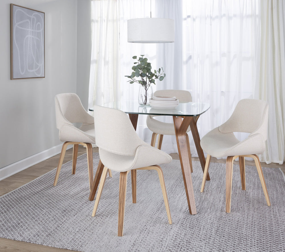 English Elm Fabrico Mid-Century Modern Accent Dining Chair with Zebra Wood Legs, Upholstered Open Back Seat Set Cream B116S00153