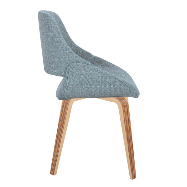 English Elm Fabrico Mid-Century Modern Accent Dining Chair with Zebra Wood Legs, Upholstered Open Back Seat Set Blue B116S00152