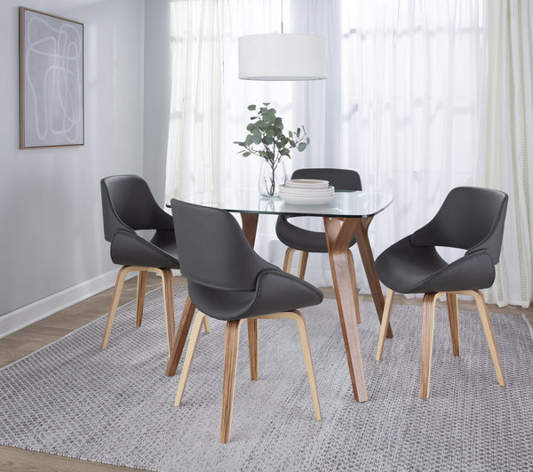 English Elm Fabrico Mid-Century Modern Accent Dining Chair Set of 2 with Faux Leather Upholstery and Zebra Wood Legs Grey B116S00159