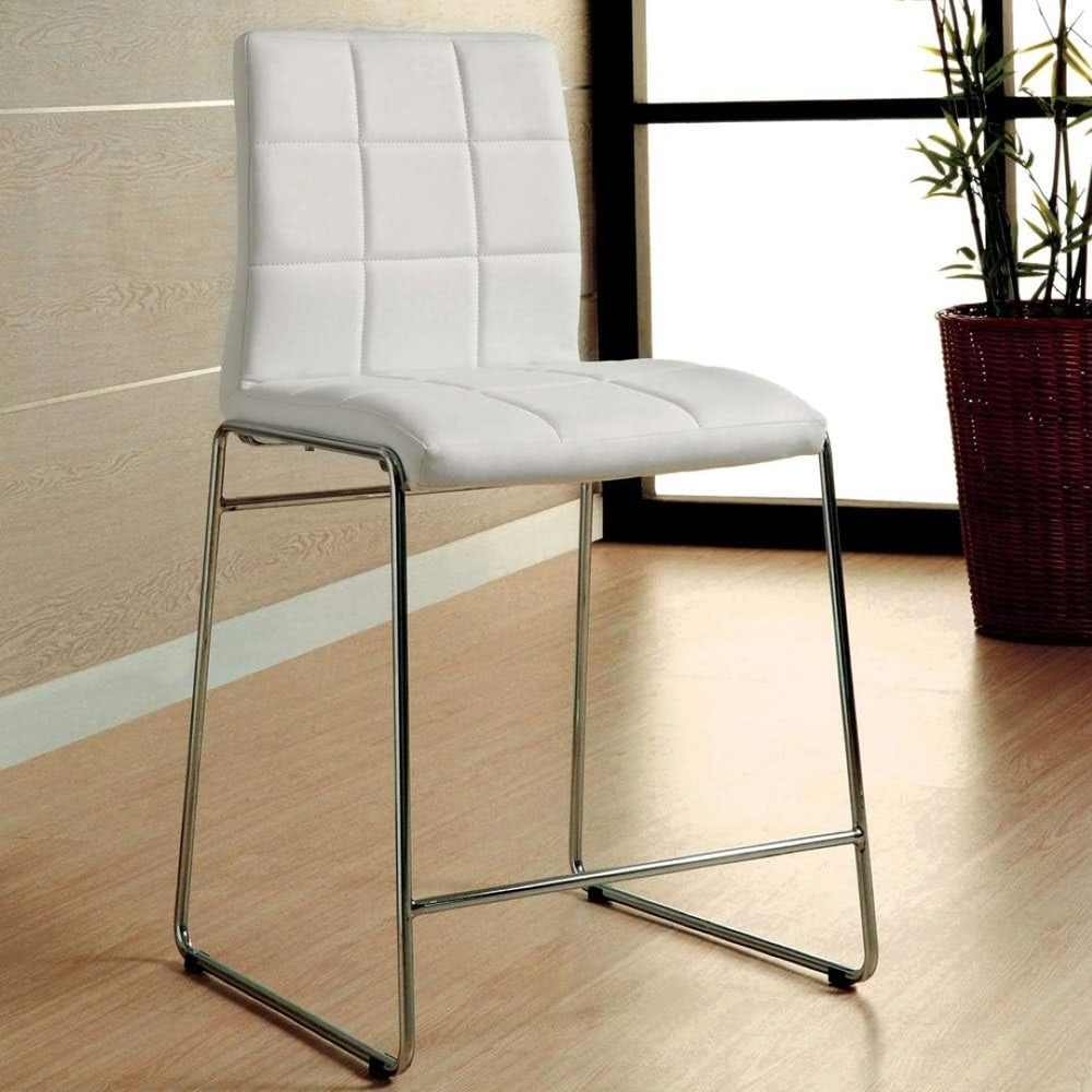 English Elm White Leatherette Counter Height Dining Chairs Set of 2 with Polished Chrome Legs B011136661