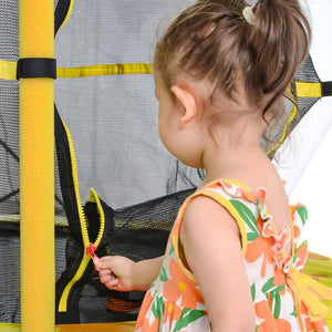 English Elm 55 Inch Round Kids Trampoline with Enclosure Net Foam Padded Poles Safe Bounce Yellow MS311751AAL