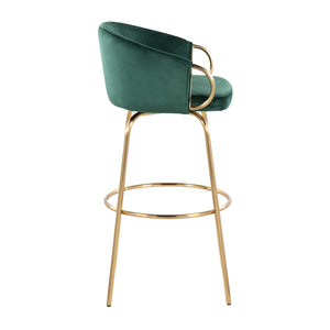 English Elm Claire 30" Green Velvet Bar Stool Set of 2 — Glam Gold Metal Legs, 360° Swivel, Round Footrest, Luxe Seating B116S00013