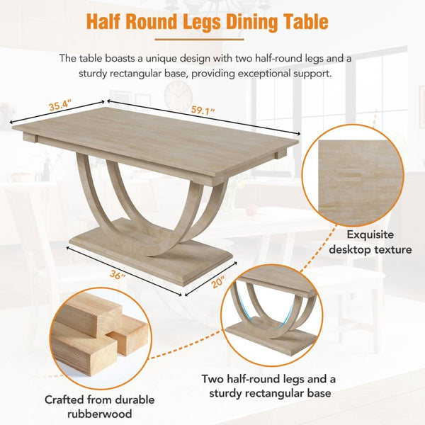 English Elm Topmax Six Piece Rubberwood Dining Set with Bench Linen Seats Sculptural Modern Style Seadrift N717S000029A