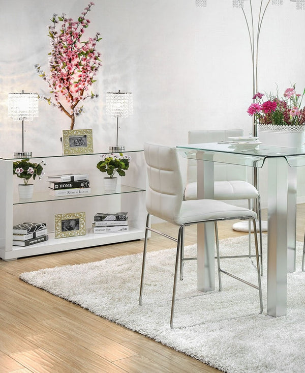 English Elm White Leatherette Counter Height Dining Chairs Set of 2 with Polished Chrome Legs B011136661
