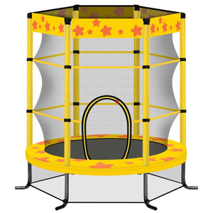 English Elm 55 Inch Round Kids Trampoline with Enclosure Net Foam Padded Poles Safe Bounce Yellow MS311751AAL
