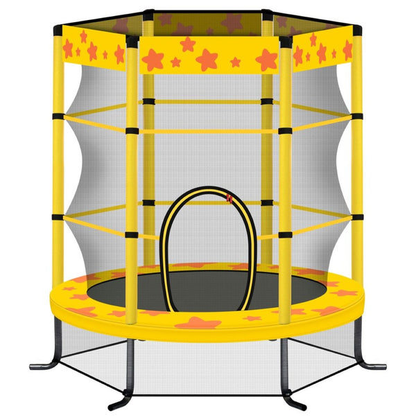 English Elm 55 Inch Round Kids Trampoline with Enclosure Net Foam Padded Poles Safe Bounce Yellow MS311751AAL