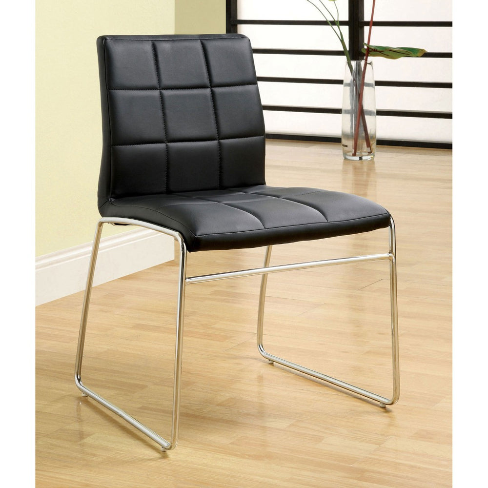 English Elm Black Leatherette Dining Side Chairs Set of Two with Polished Chrome Legs Modern Style B011136662