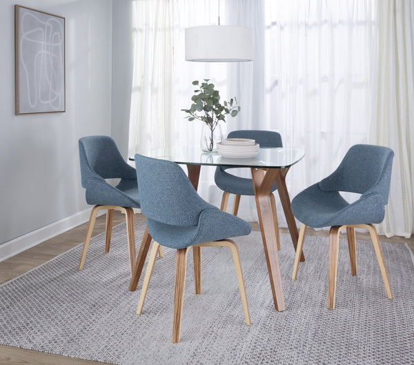 English Elm Fabrico Mid-Century Modern Accent Dining Chair with Zebra Wood Legs, Upholstered Open Back Seat Set Blue B116S00152