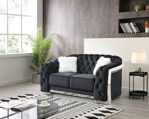 English Elm Elegant Velvet Black Loveseat with Flared Arms, Welted Cushions, 23" Deep Seat, No Assembly Needed B078107915