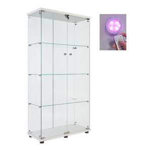 English Elm Lighted Tempered Glass Display Cabinet with Locked Doors, 4 Shelves, Secure Showcase for Collectibles White W1510S00009