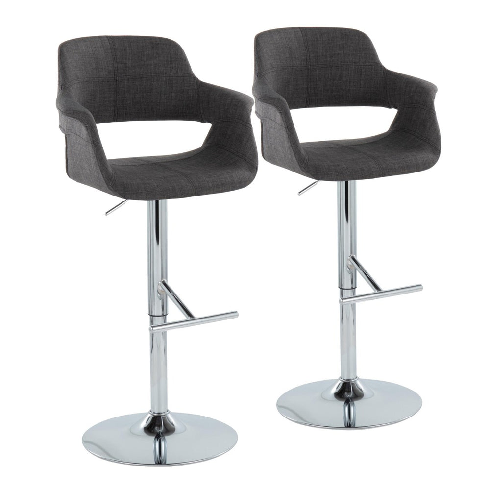 English Elm Vintage Mid-Century Modern Adjustable Barstools In Charcoal Fabric & Chrome - Set Of 2, Stylish & Versatile B116S00116-GIGA