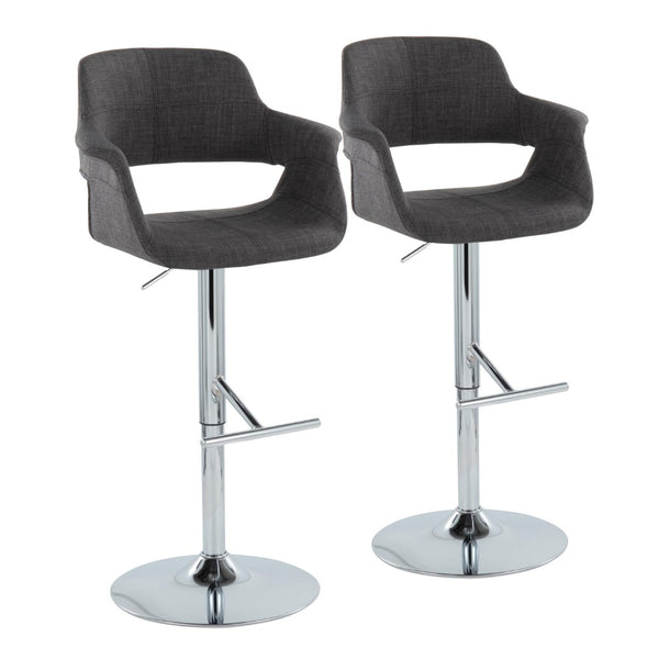 English Elm Vintage Mid-Century Modern Adjustable Barstools In Charcoal Fabric & Chrome - Set Of 2, Stylish & Versatile B116S00116-GIGA
