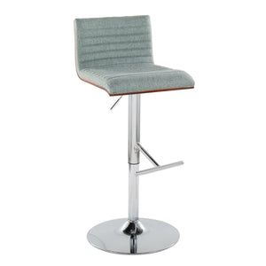 English Elm Mason Contemporary Adjustable Barstool Set of 2 - Green Fabric Swivel, Chrome T-Footrest, Walnut Accents B116S00087