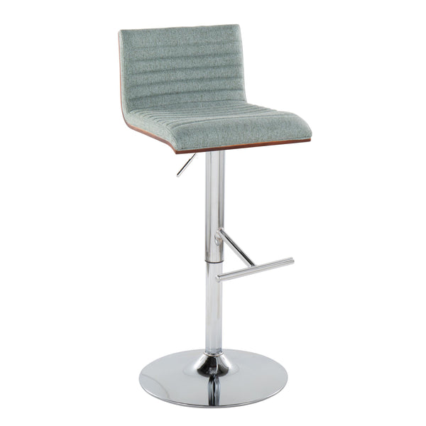 English Elm Mason Contemporary Adjustable Barstool Set of 2 - Green Fabric Swivel, Chrome T-Footrest, Walnut Accents B116S00087