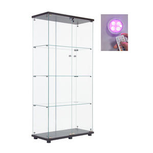English Elm Lighted Tempered Glass Display Cabinet with Locked Doors, 4 Shelves, Secure Showcase for Collectibles Black W1510S00007