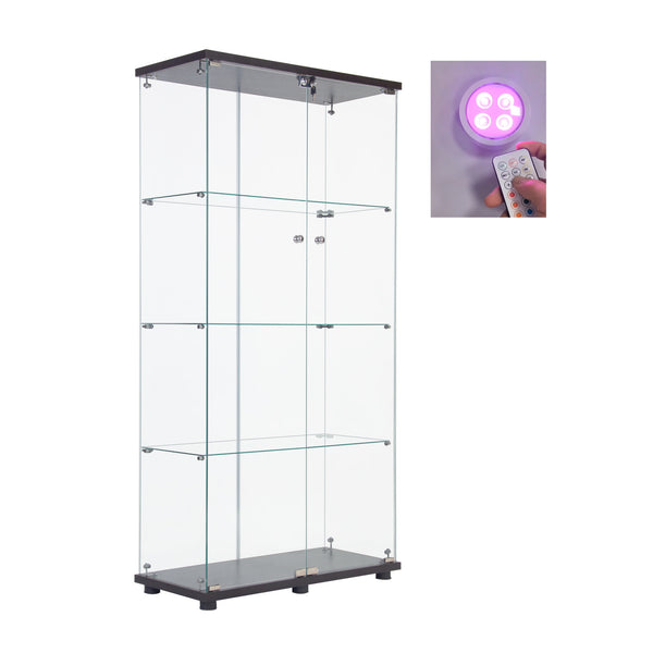 English Elm Lighted Tempered Glass Display Cabinet with Locked Doors, 4 Shelves, Secure Showcase for Collectibles Black W1510S00007