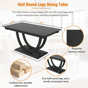 English Elm TOPMAX 6-Piece Solid Wood Dining Set with Half-Round Legs, Upholstered Bench & 4 Padded Chairs Gray SP000029AAE