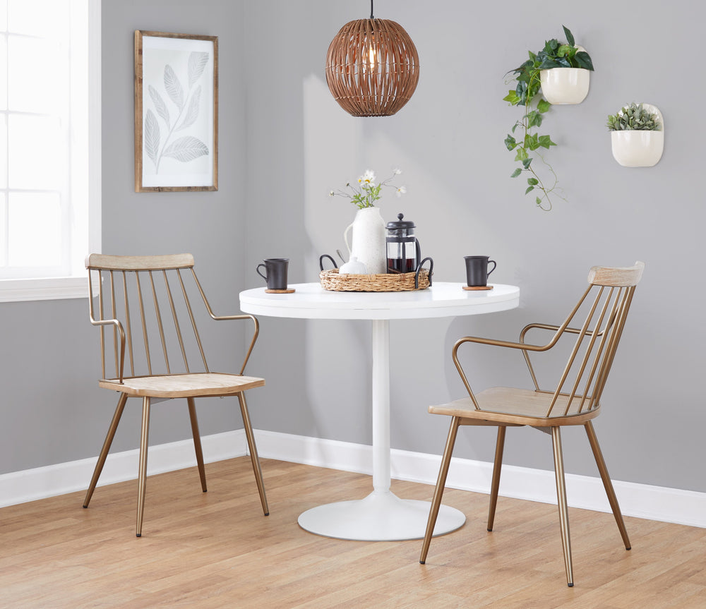 English Elm Preston Farmhouse Dining Chairs Set of 2 — Whitewashed Spindle-Back Wood with Antique Copper Arms & Legs B116S00180