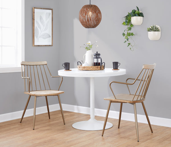 English Elm Preston Farmhouse Dining Chairs Set of 2 — Whitewashed Spindle-Back Wood with Antique Copper Arms & Legs B116S00180