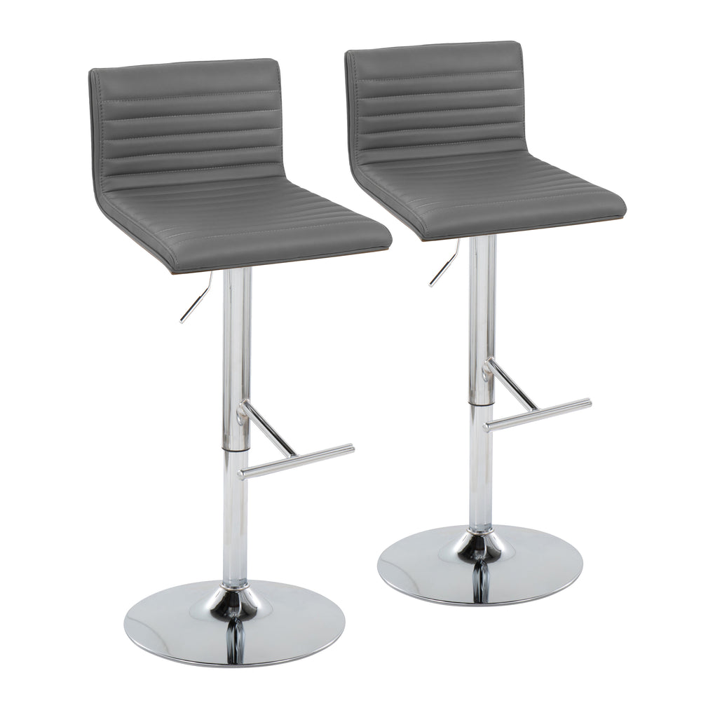 English Elm Mason Adjustable Barstool Set Of 2 - Contemporary Chrome & Walnut, Grey Faux Leather, 360° Swivel B116S00079