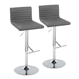 English Elm Mason Adjustable Barstool Set Of 2 - Contemporary Chrome & Walnut, Grey Faux Leather, 360° Swivel B116S00079