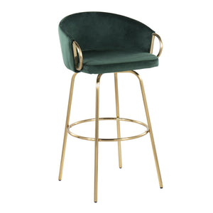 English Elm Claire 30" Green Velvet Bar Stool Set of 2 — Glam Gold Metal Legs, 360° Swivel, Round Footrest, Luxe Seating B116S00013