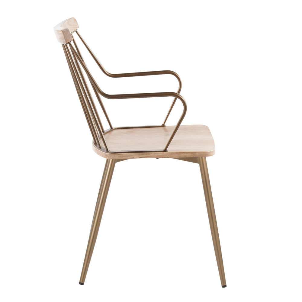 English Elm Preston Farmhouse Dining Chairs Set of 2 — Whitewashed Spindle-Back Wood with Antique Copper Arms & Legs B116S00180