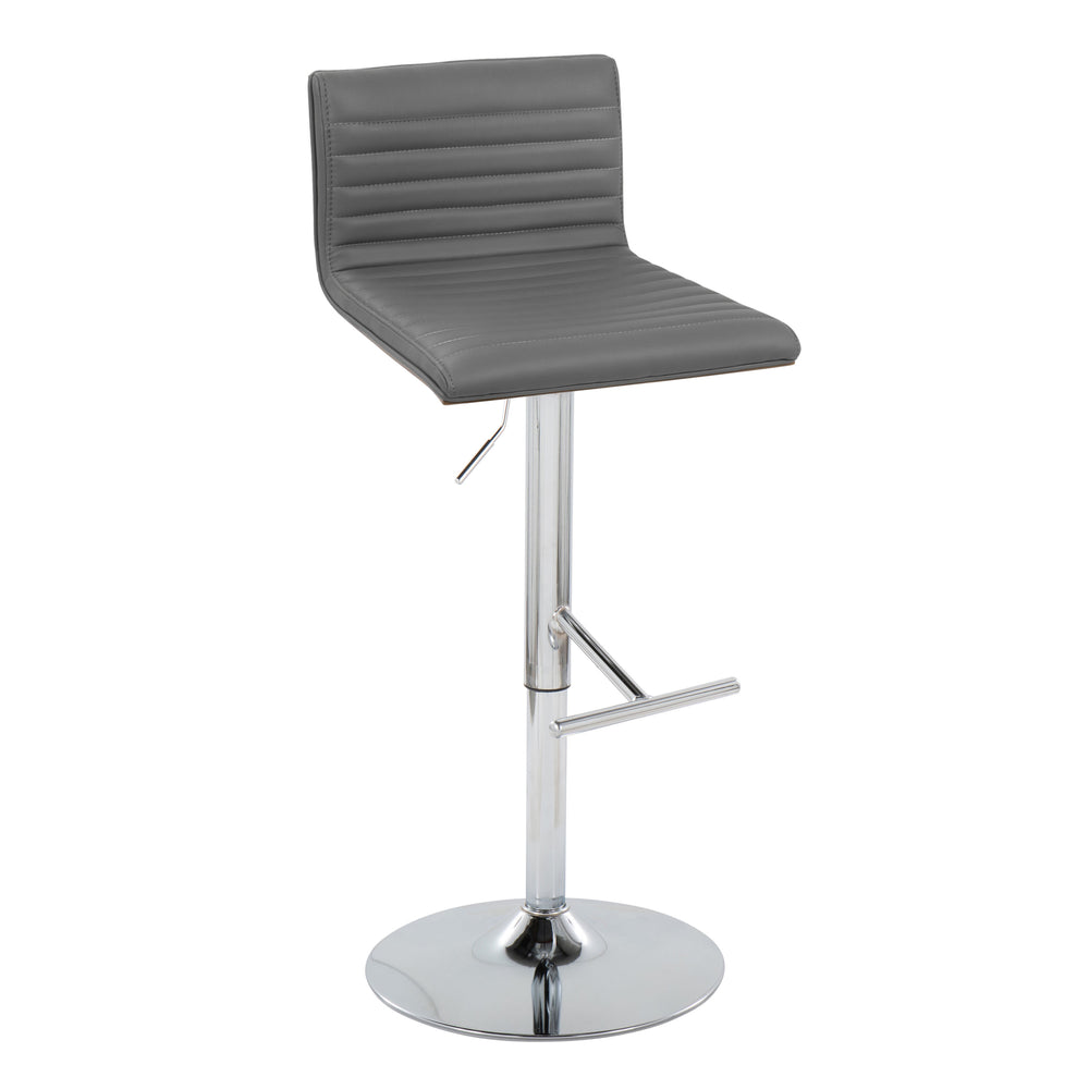English Elm Mason Adjustable Barstool Set Of 2 - Contemporary Chrome & Walnut, Grey Faux Leather, 360° Swivel B116S00079