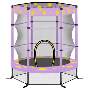 English Elm 55 Inch Round Kids Trampoline with Enclosure Net Foam Padded Poles Safe Bounce Purple MS311751AAC