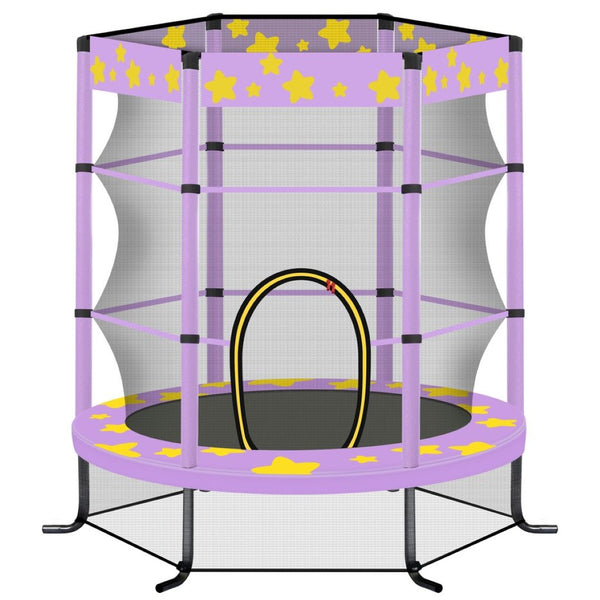 English Elm 55 Inch Round Kids Trampoline with Enclosure Net Foam Padded Poles Safe Bounce Purple MS311751AAC