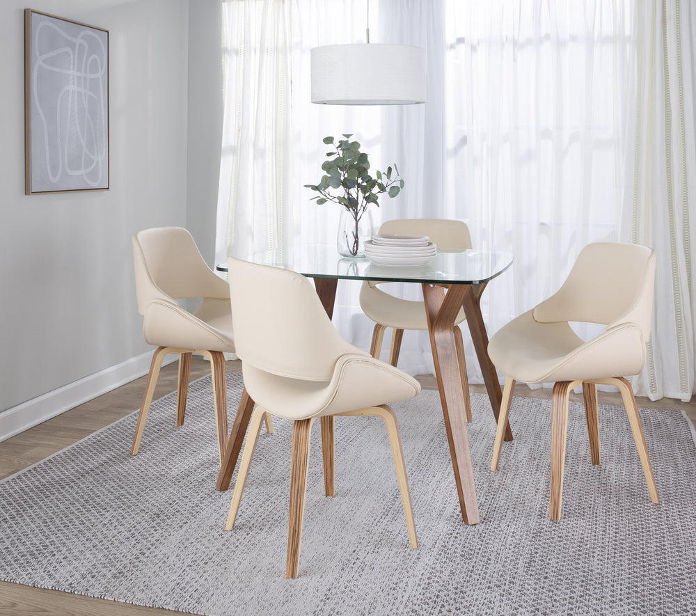 English Elm Fabrico Mid-Century Modern Accent Dining Chair Set of 2 with Faux Leather Upholstery and Zebra Wood Legs Cream B116S00158