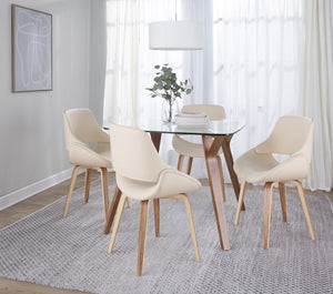 English Elm Fabrico Mid-Century Modern Accent Dining Chair Set of 2 with Faux Leather Upholstery and Zebra Wood Legs Cream B116S00158