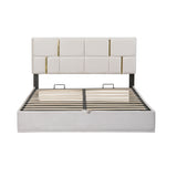 English Elm Queen Size Upholstered Platform Bed With Hydraulic Storage System,No Box Spring Needed,Beige