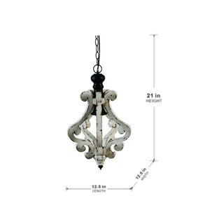 English Elm Farmhouse French Country Wood Iron Chandelier Distressed Antique White Foyer Dining W2078137031